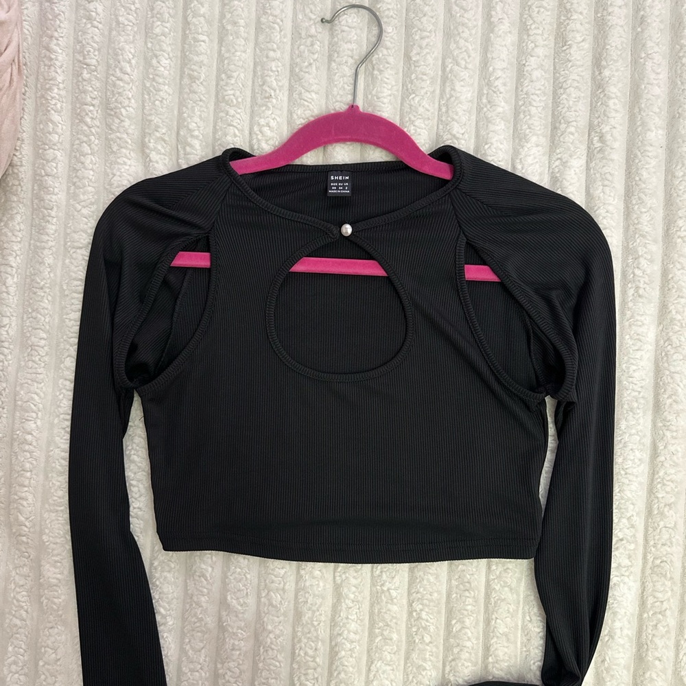 Black Long Sleeve Cut-Out Top